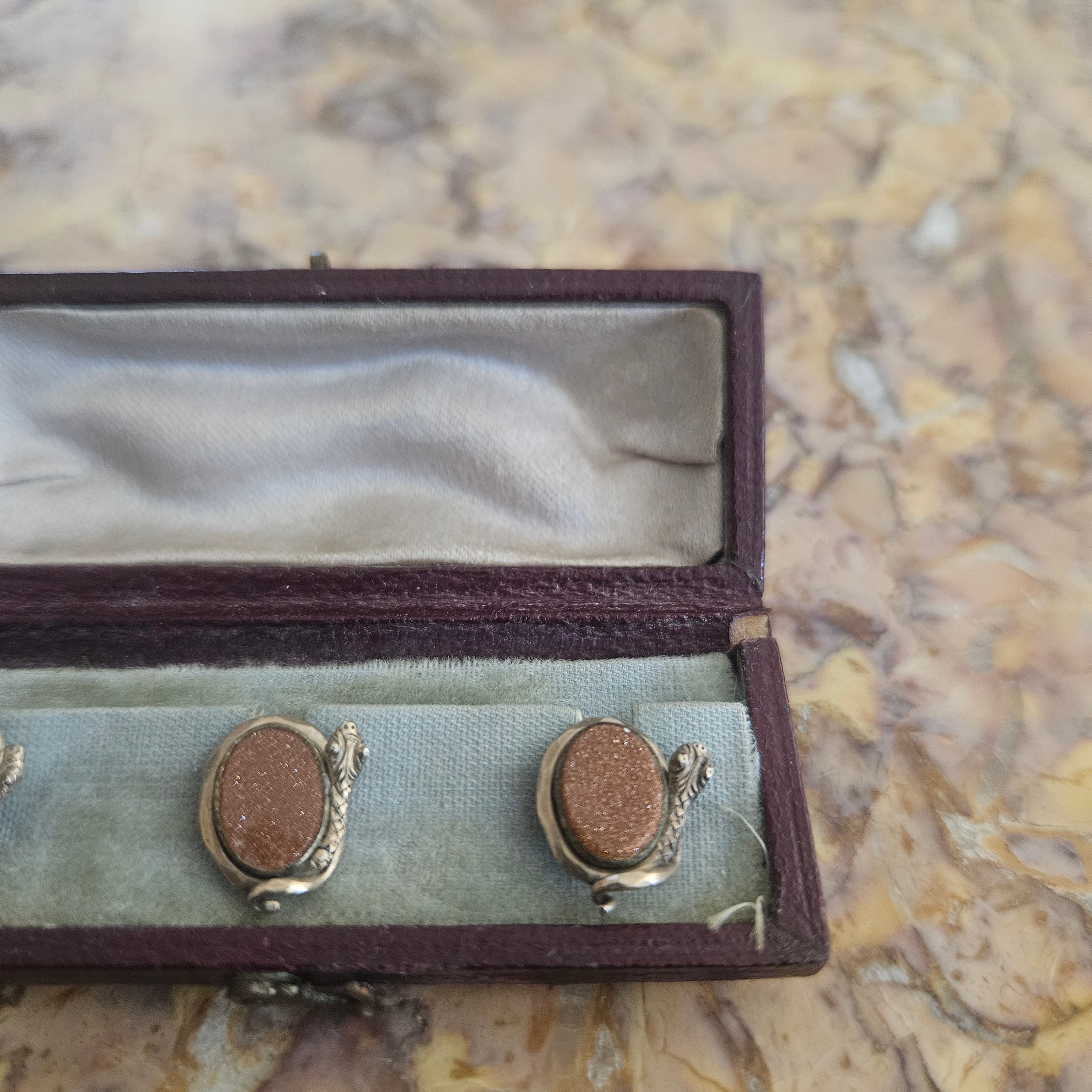 Set 3 Goldstone & Gold Studs of snake design | Antique & Vintage | Moonee Ponds Antiques | Australia Wide Delivery