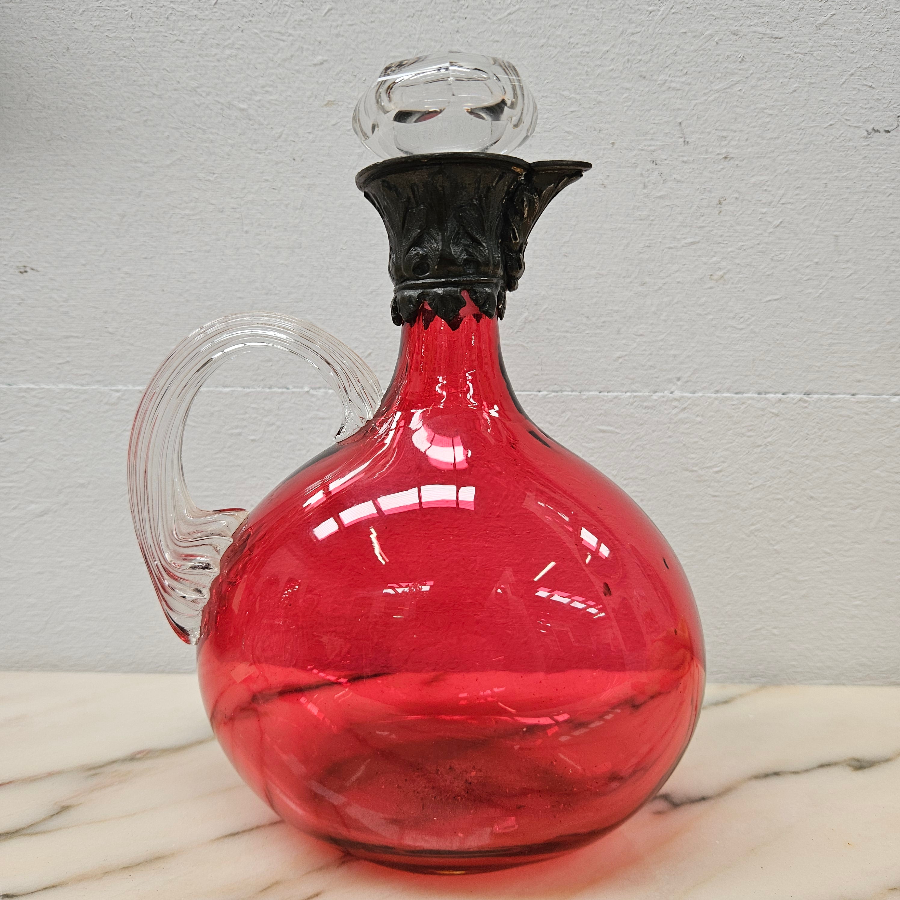 Victorian Cranberry Glass & Brittania Metal Claret Jug