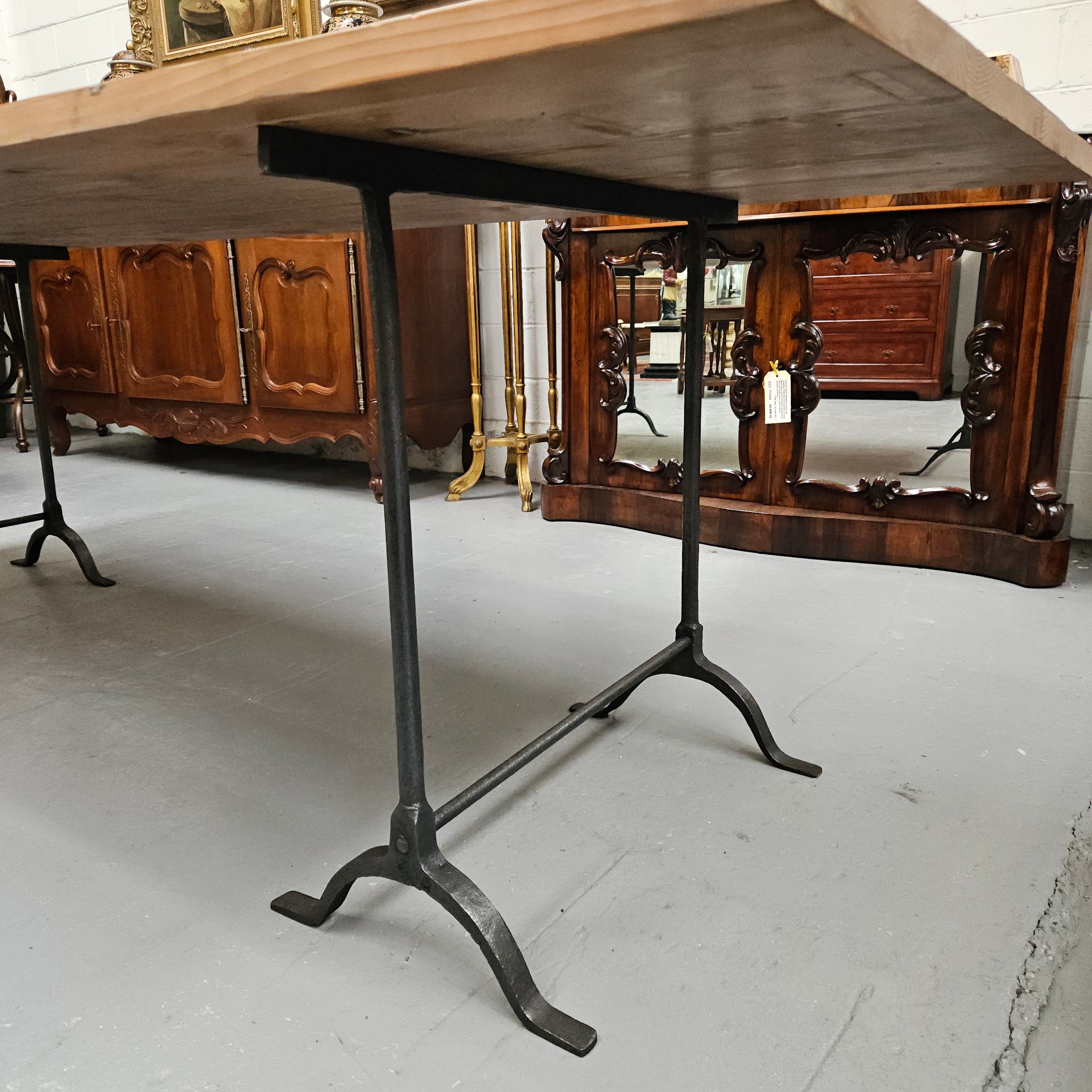 Trestle Dining Table With Reclaimed Elm Top And Antique Wishbone Industrial Iron Legs | Antique & Vintage | Moonee Ponds Antiques | Australia Wide Delivery