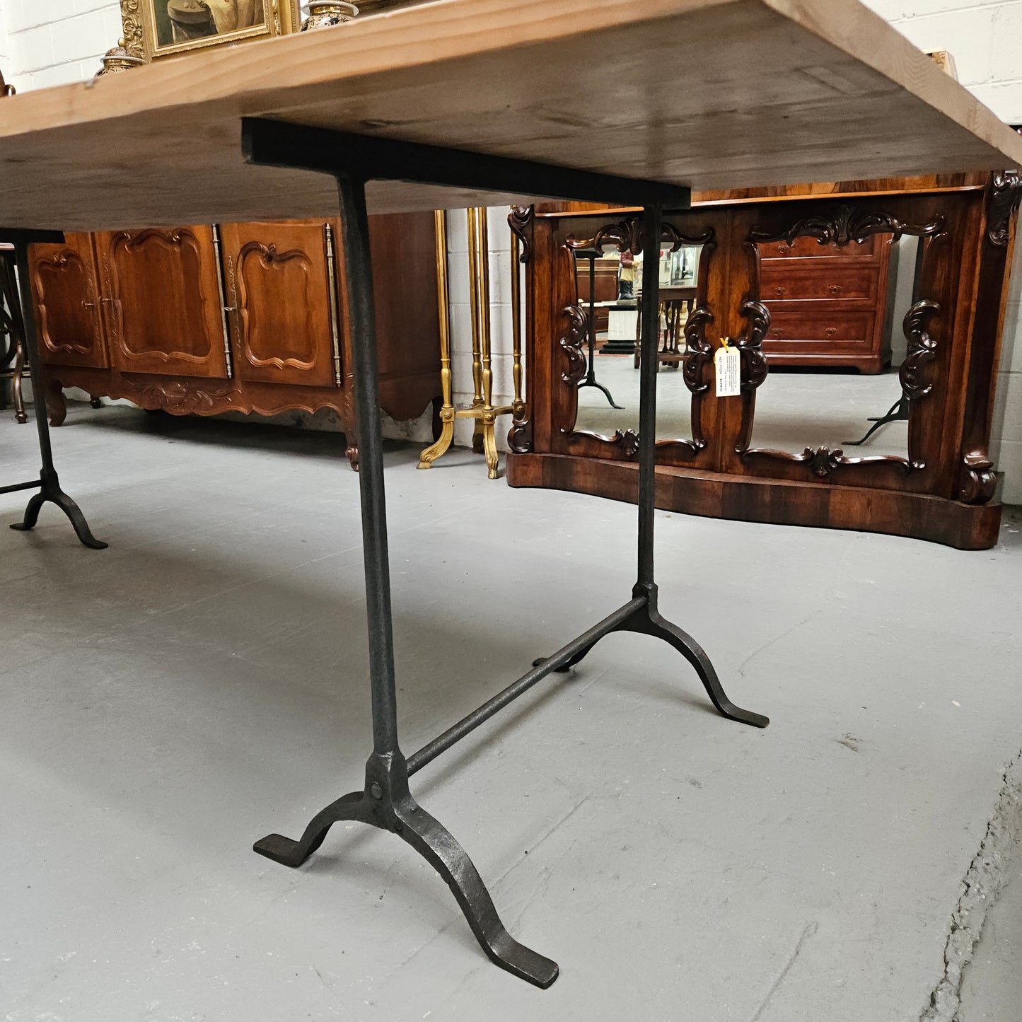 Trestle Dining Table With Reclaimed Pine Top And Antique Wishbone Industrial Iron Legs