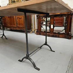 Trestle Dining Table With Reclaimed Elm Top And Antique Wishbone Industrial Iron Legs | Antique & Vintage | Moonee Ponds Antiques | Australia Wide Delivery