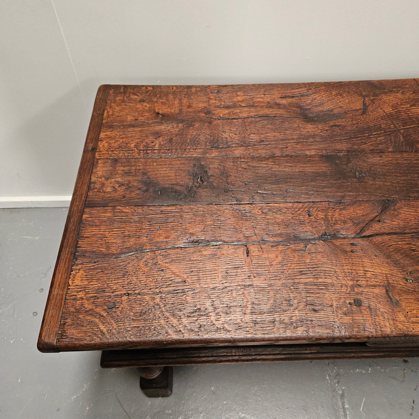 French Oak One Drawer Stretcher Base Coffee Table