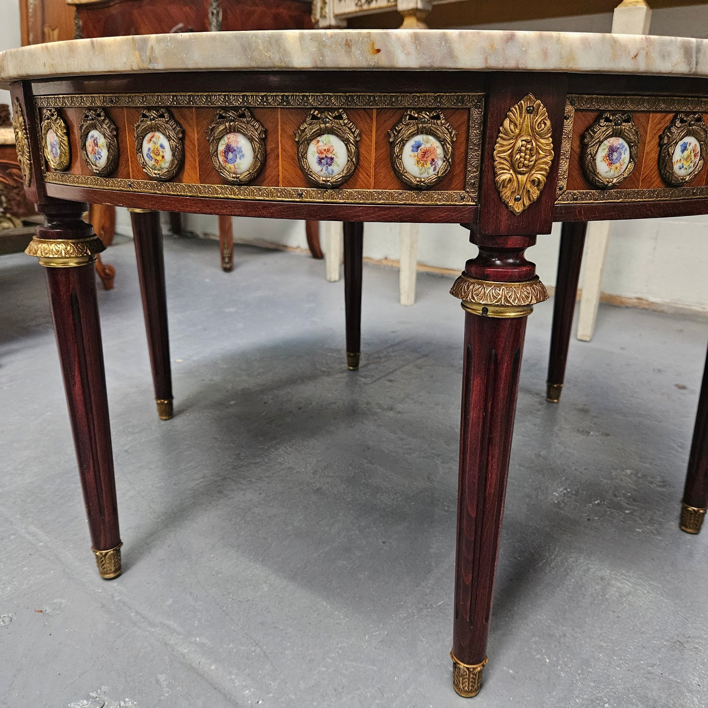 French Mahogany Louis XVI Style Limoges Marble Top Coffee Table