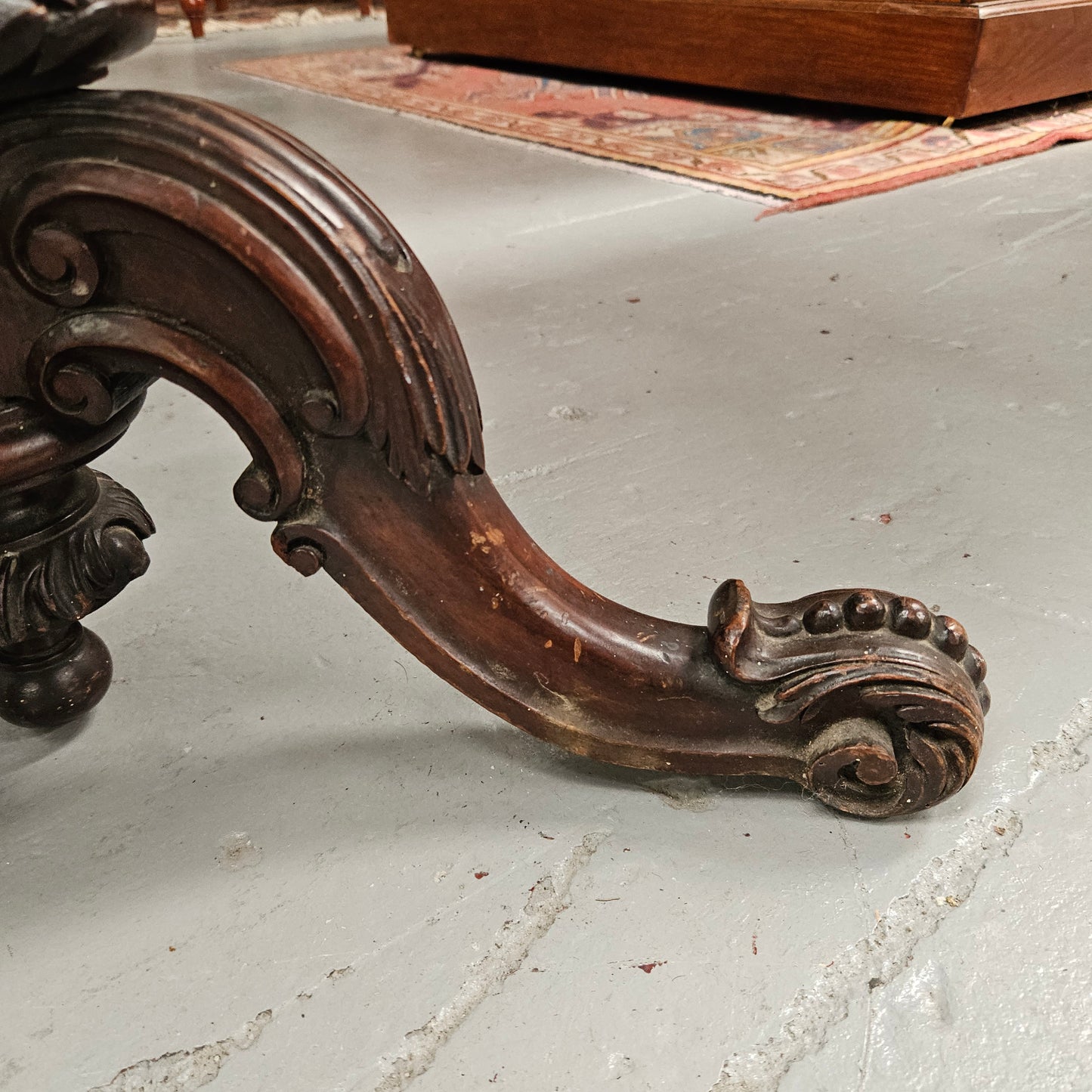Victorian Marble Top & Carved Walnut Base Occasional Table