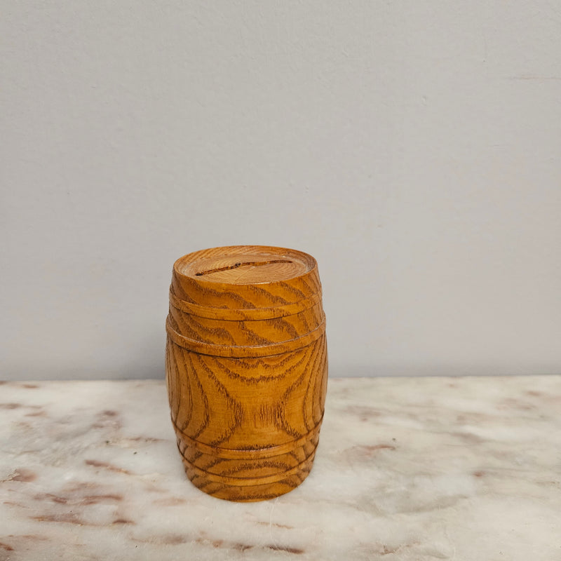 Vintage Treen Oak Barrell Money Box