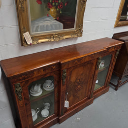 Outstanding Burr Walnut & Marquetry Antique Bookcase Credenza