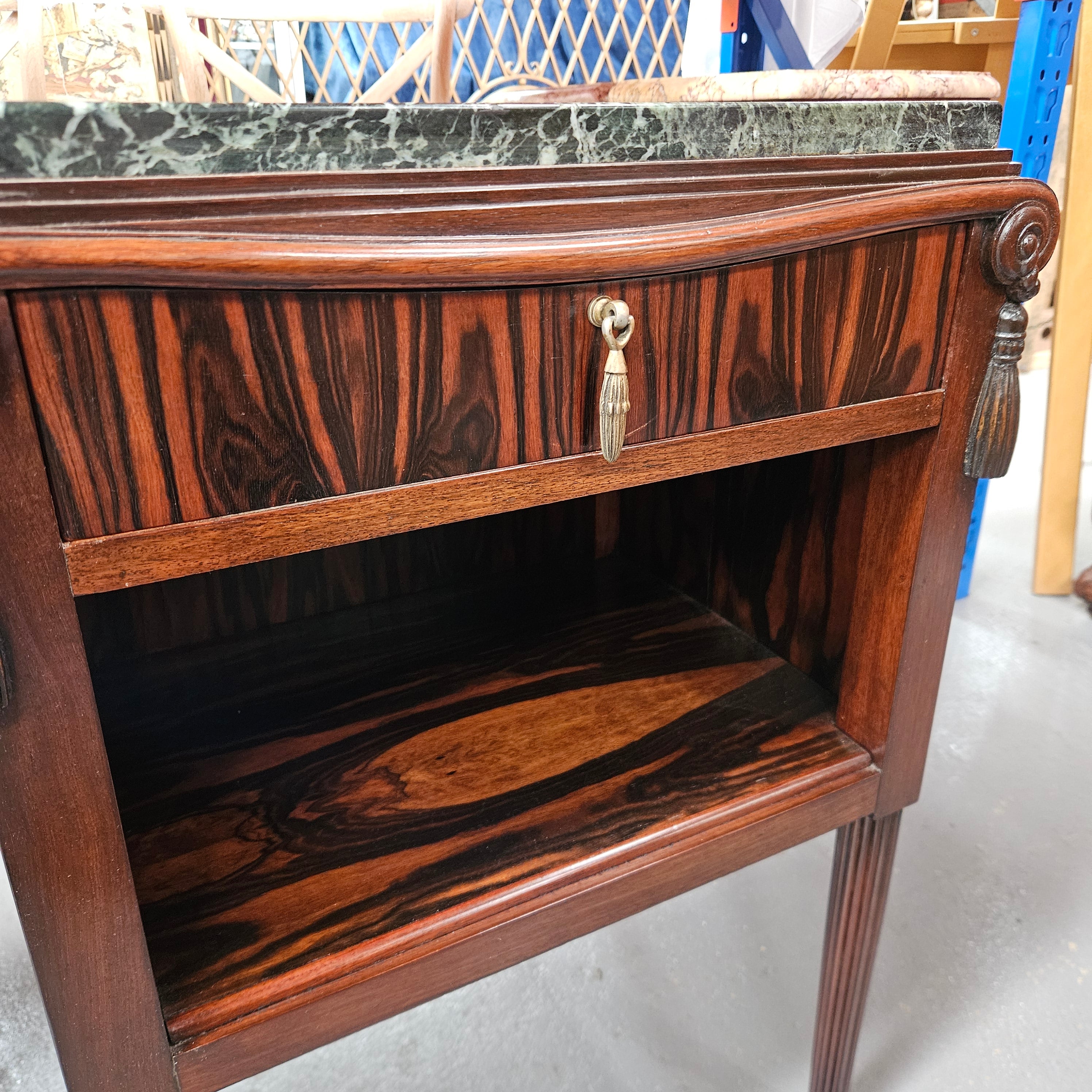 Elegant Pair of French Art Deco Marble Top Bedsides | Antique & Vintage | Moonee Ponds Antiques | Australia Wide Delivery