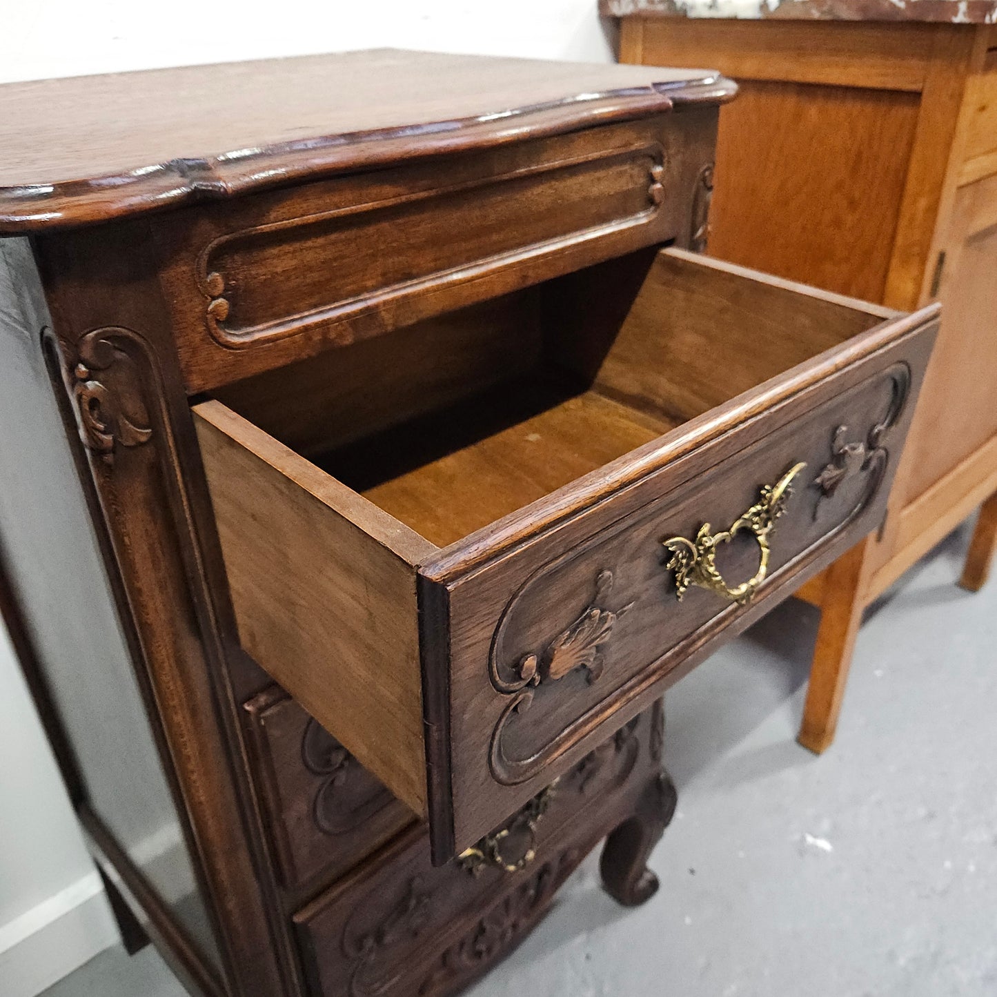 Louis XV Style Oak Three Drawer Side Cabinet