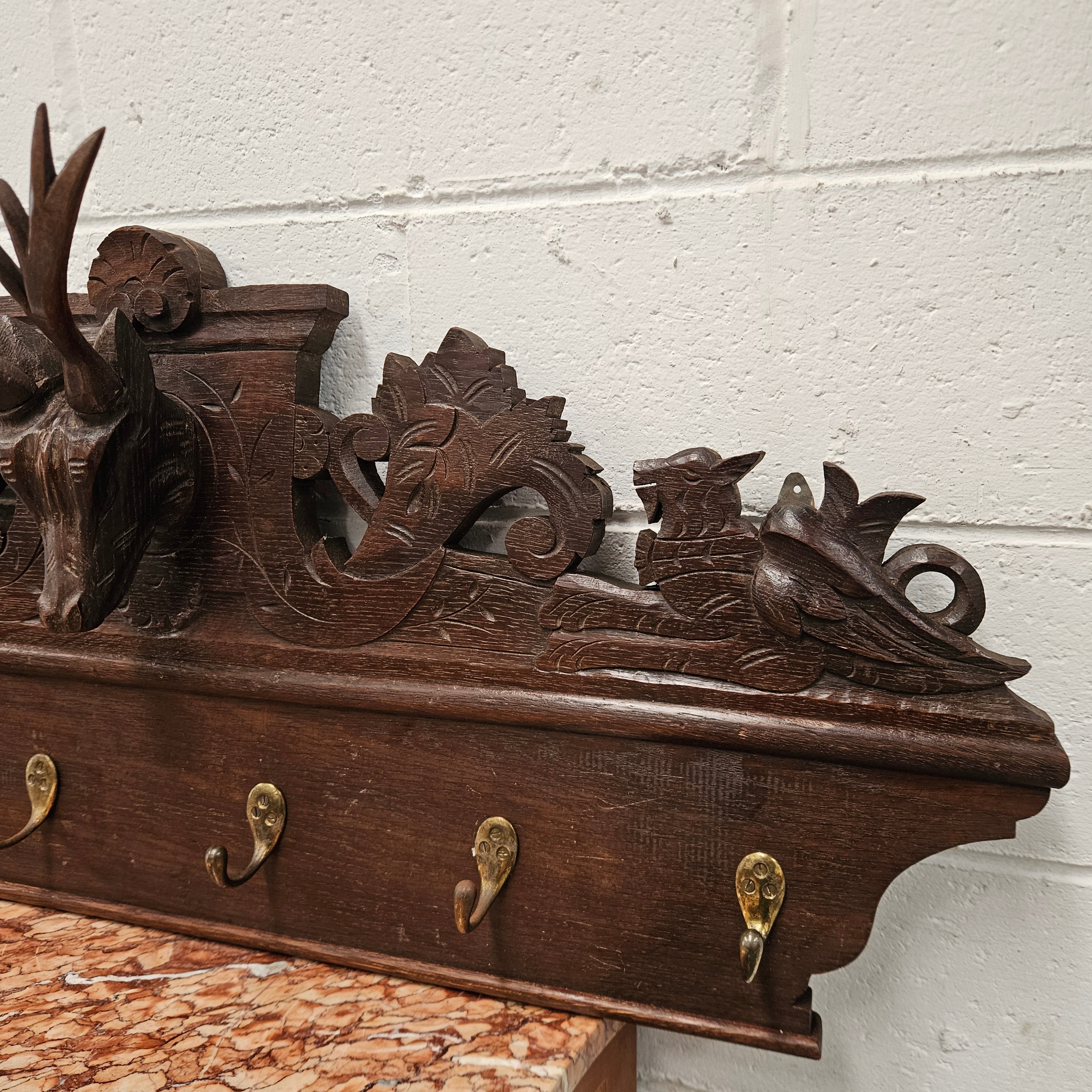 Antique Dark Oak Hand Carved Wall Rack | Antique & Vintage | Moonee Ponds Antiques | Australia Wide