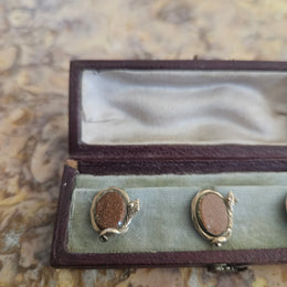 Set 3 Goldstone & Gold Studs of snake design