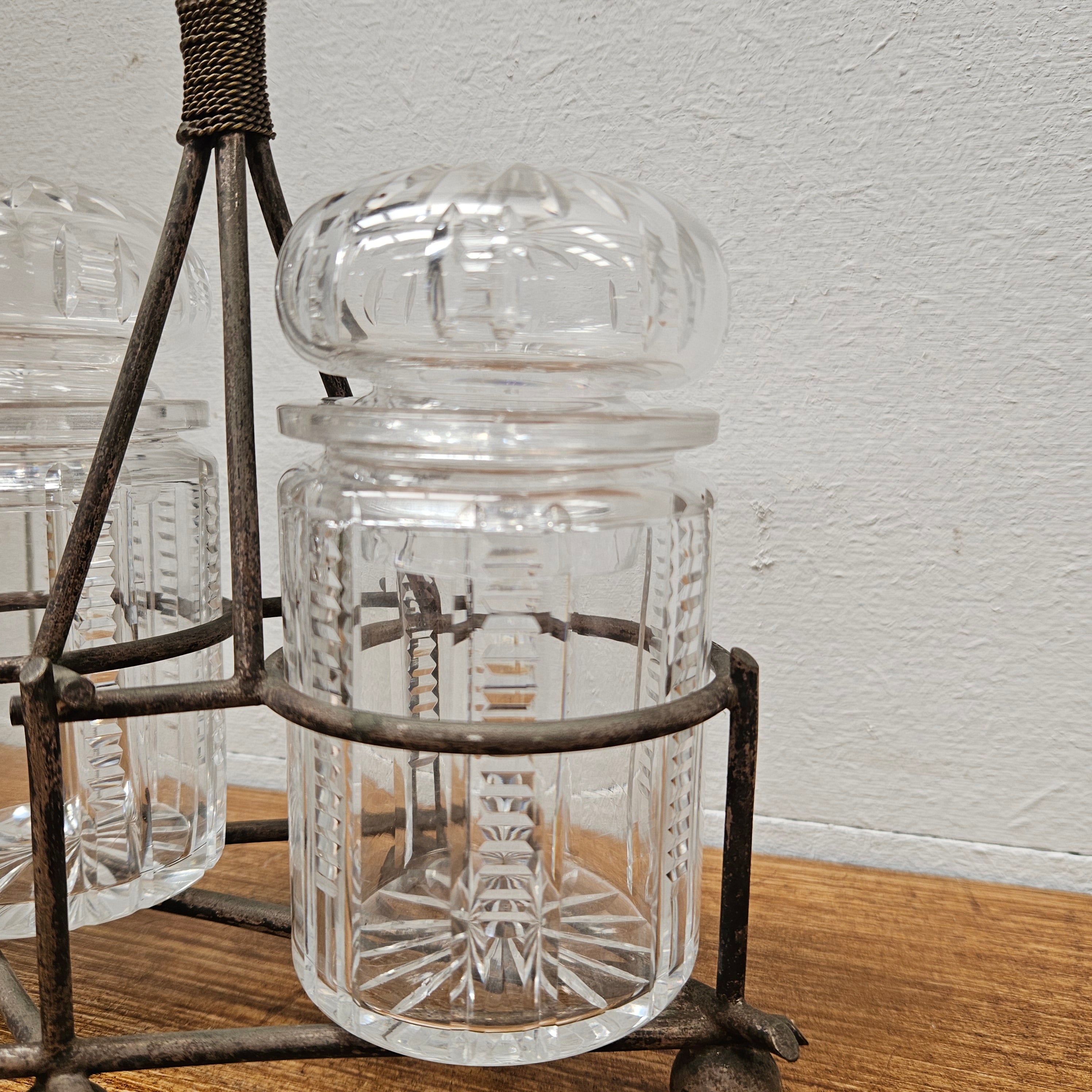 Antique Pick/Olive Glass Set In Stand | Antique & Vintage | Moonee Ponds Antiques | Australia Wide Delivery