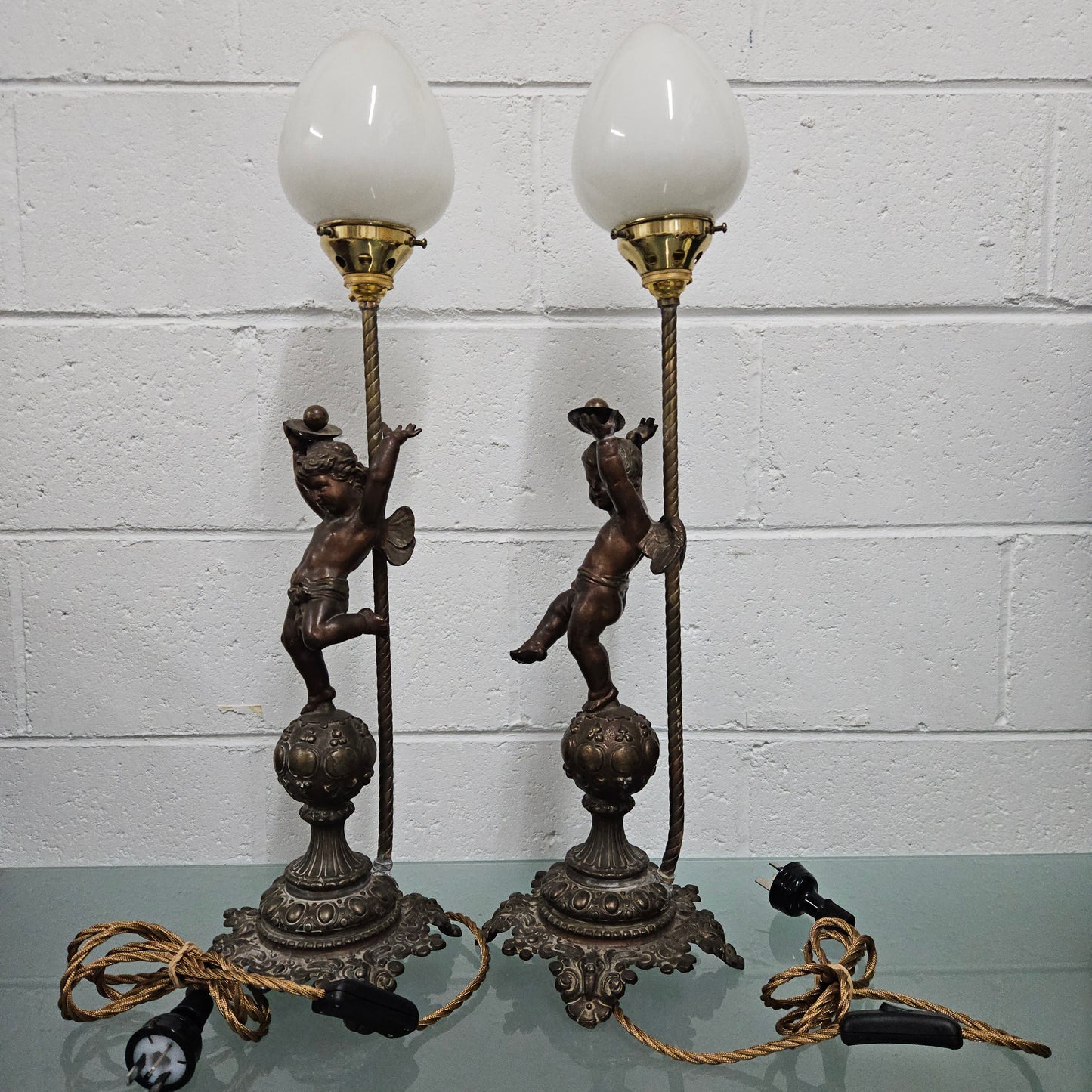 Antique Pair of Decorative Cherub Table Lamps