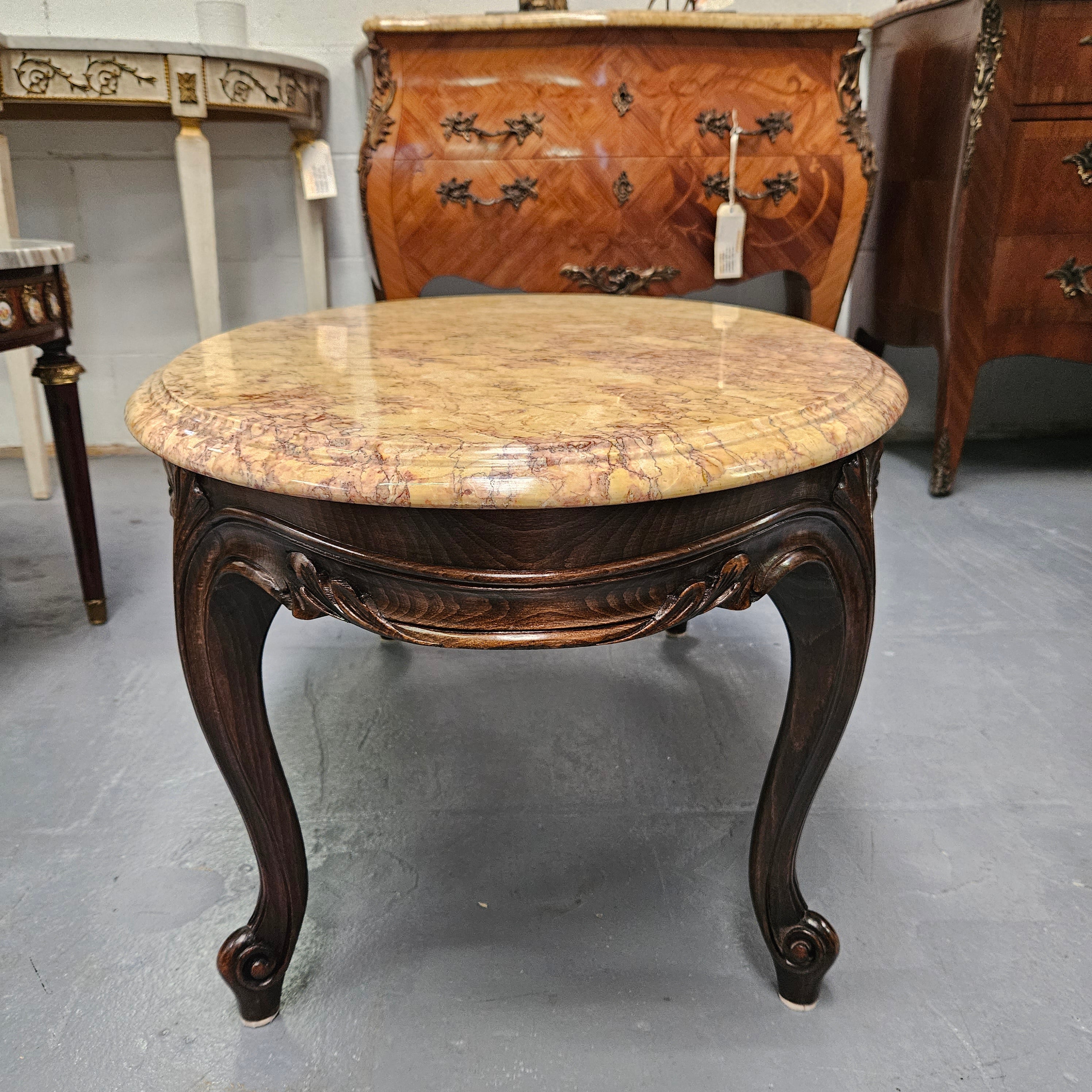 French Oak Louis XV Style Marble Top Coffee Table | Antique & Vintage | Moonee Ponds Antiques | Australia Wide Delivery