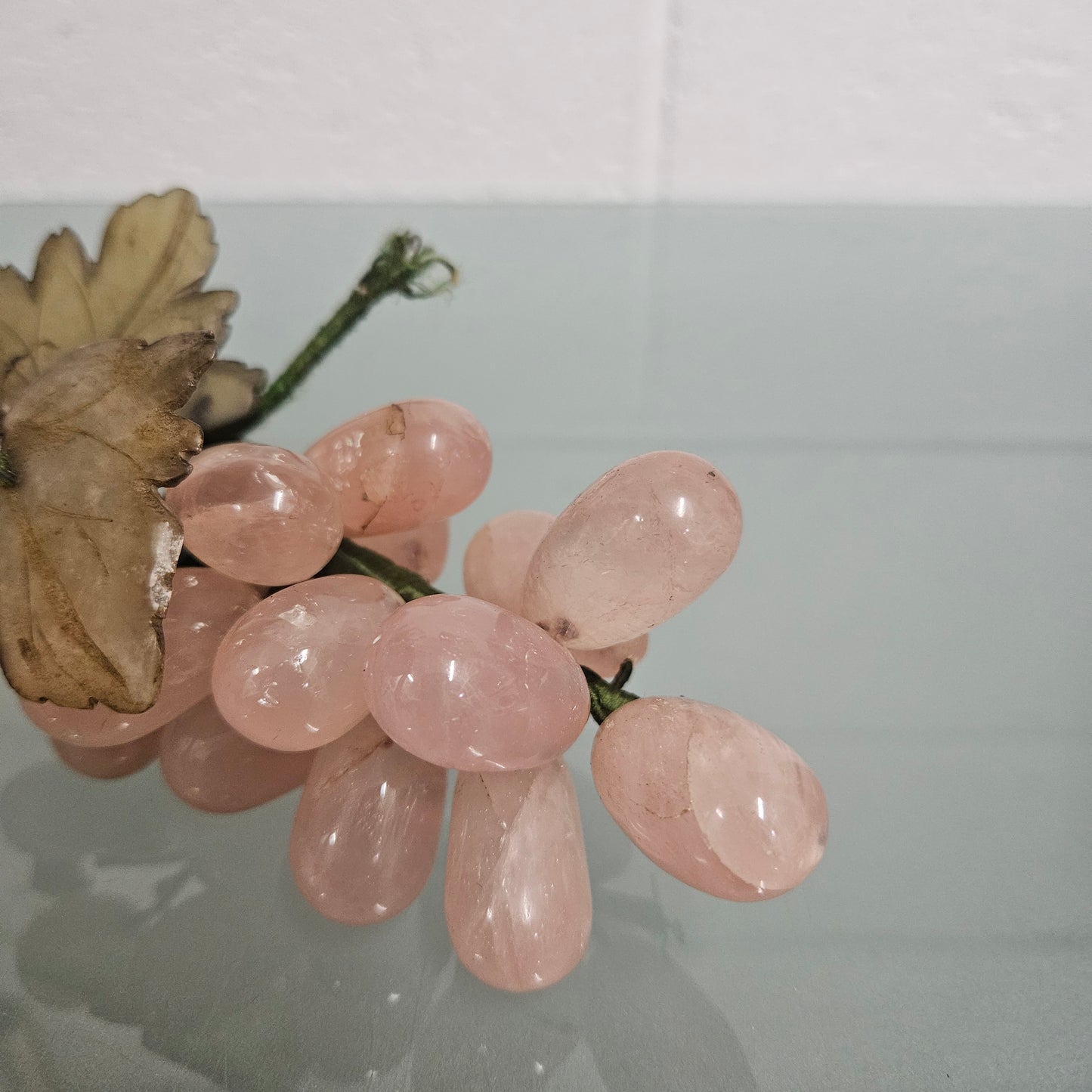 Vintage Cluster Of Pink Quartz& Jade Grapes & Leaves