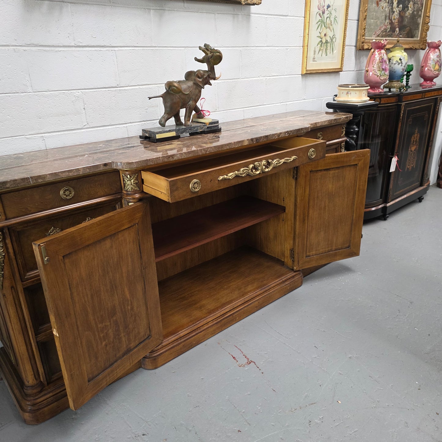 Vintage High Quality Antique Style Elm Sideboard with Stunning Marble Top