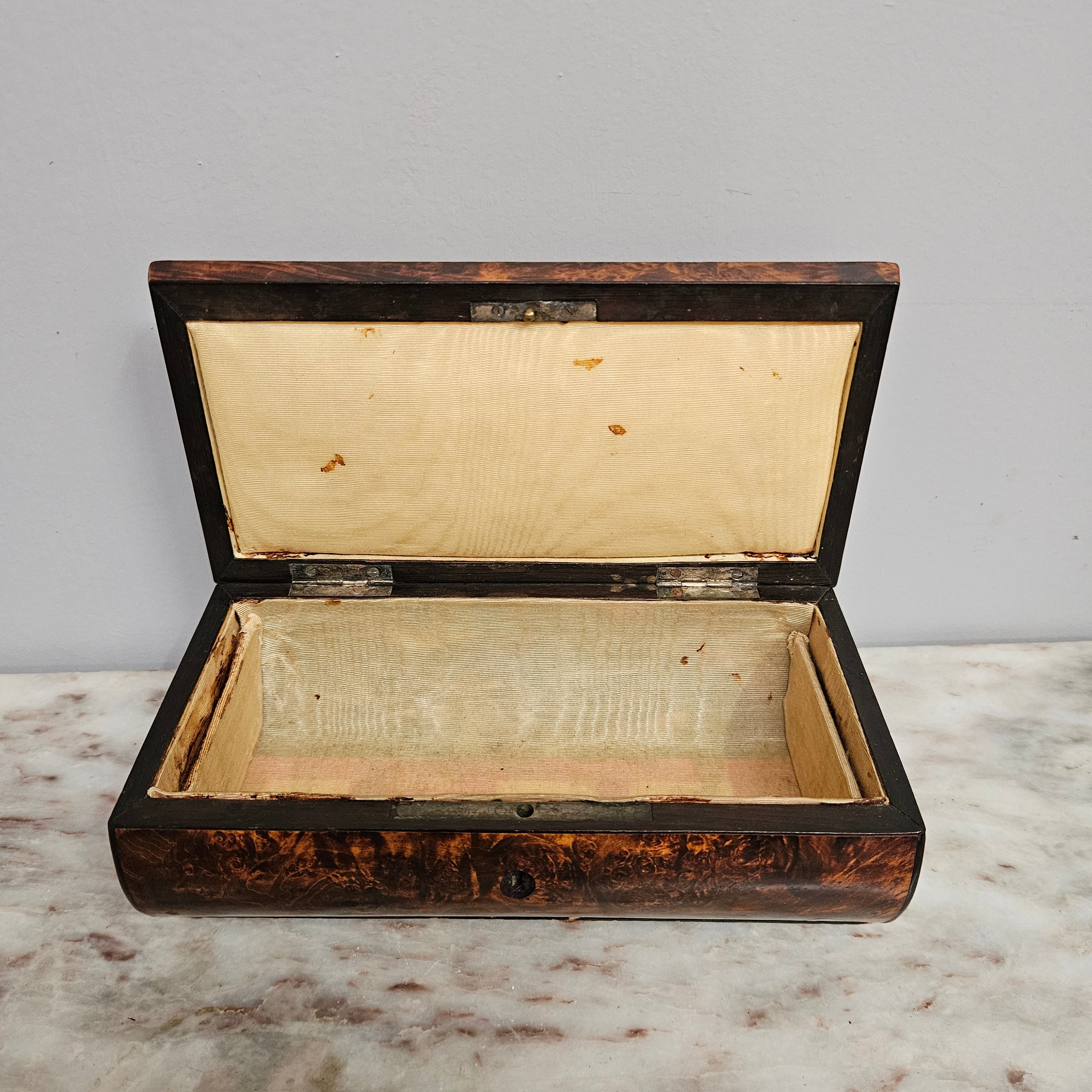 French Mulberry (Burl Ash) Trinket Box with Key | Antique & Vintage | Moonee Ponds Antiques | Australia Wide Delivery
