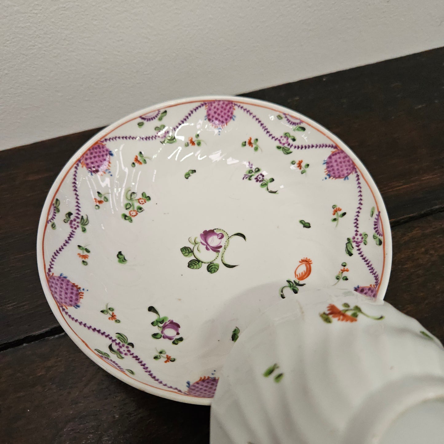 Lowescroft Hand Painted 18th Century Tea Bowl & Saucer