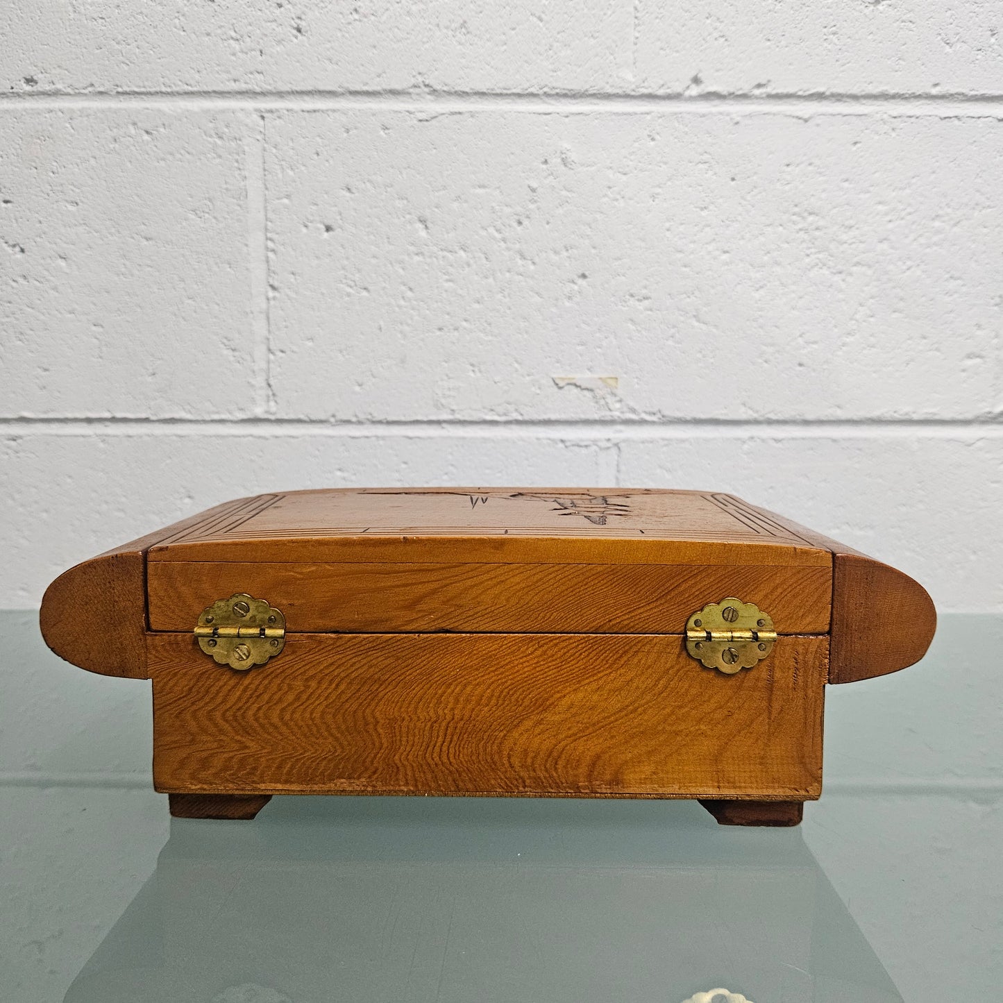 Vintage Miniature Camphorwood Carved Jewellery Box
