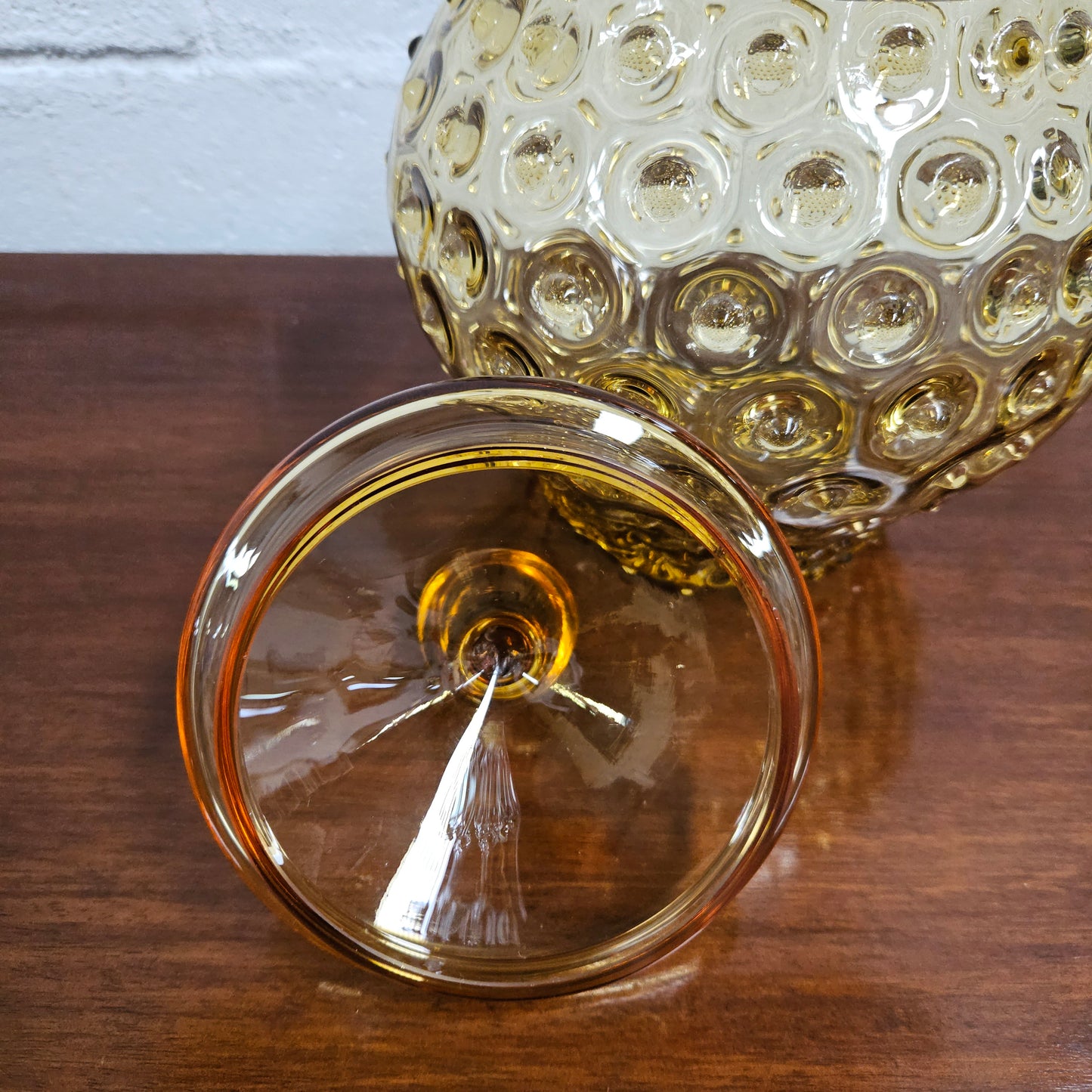 Mid-Century Amber Modern Hobnail Glass Container