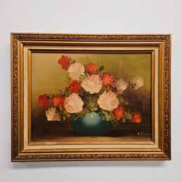 Vintage Signed Floral Oil on Board