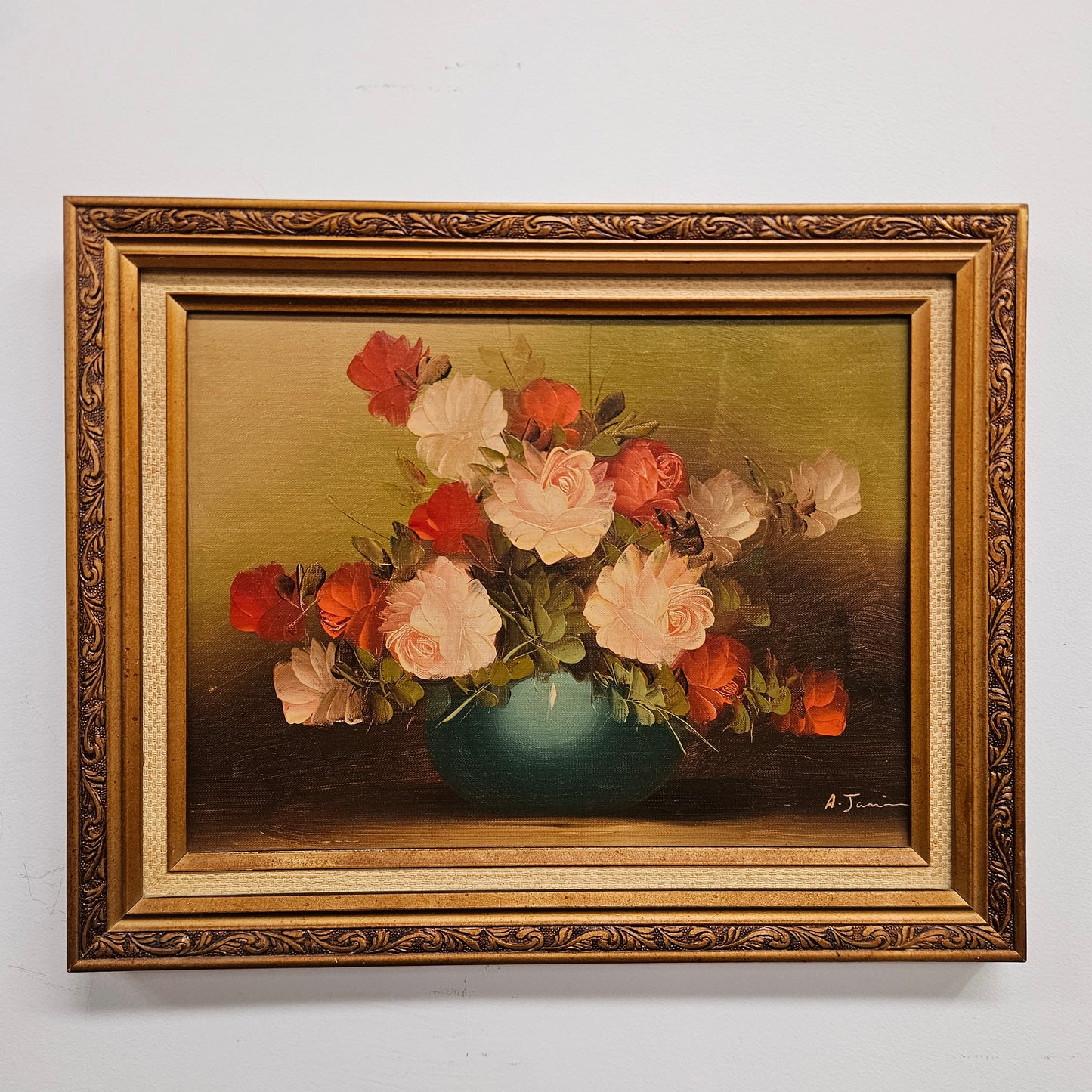 Vintage Signed Floral Oil on Board