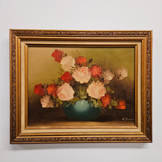 Vintage Signed Floral Oil on Board