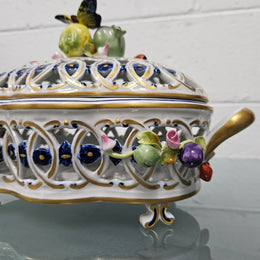 Vintage Servre Style Potpourri Holder With Fruit & Insects