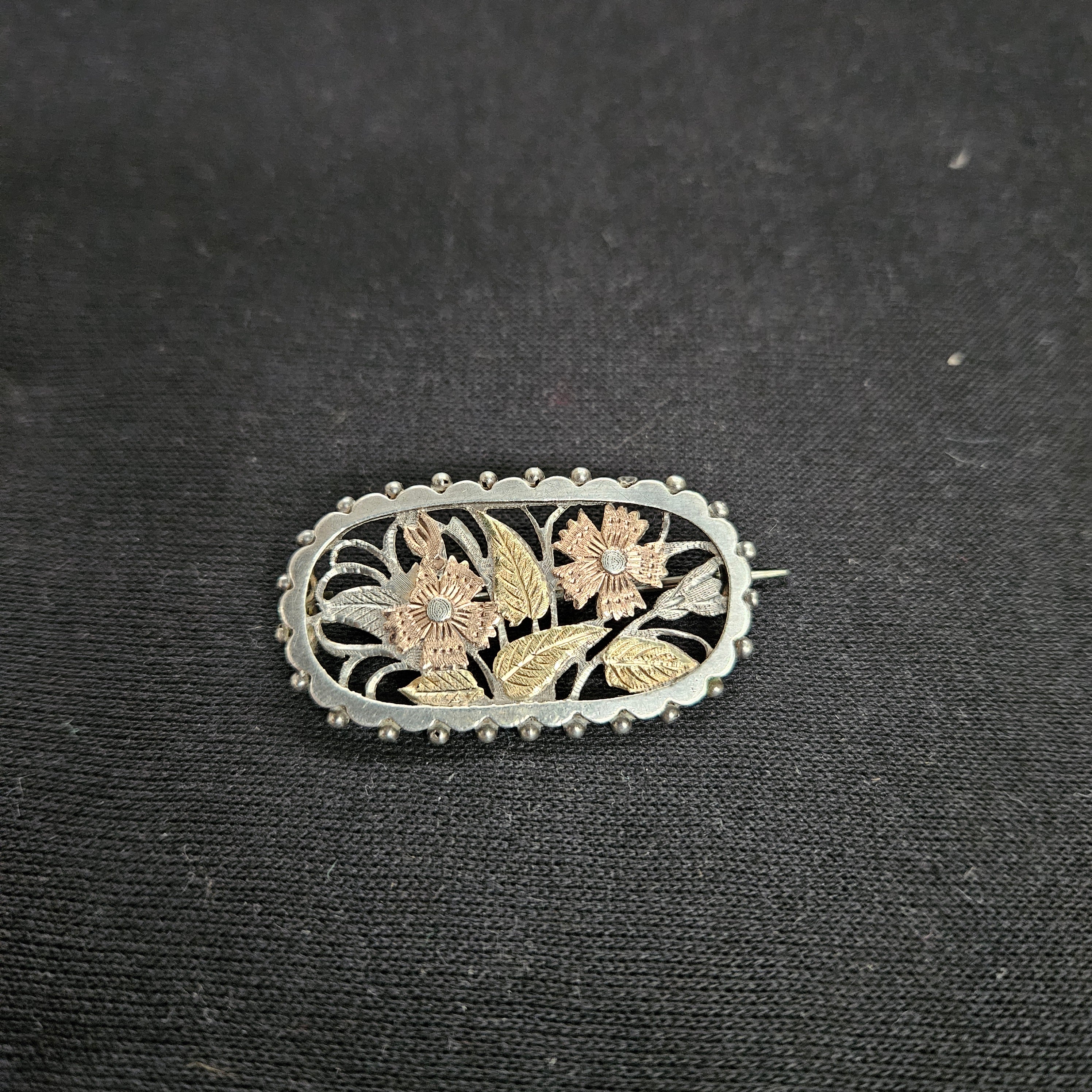 Victorian Silver & Gold Applique Aesthetic Movement Brooch | Antique & Vintage | Moonee Ponds Antiques | Australia Wide Delivery