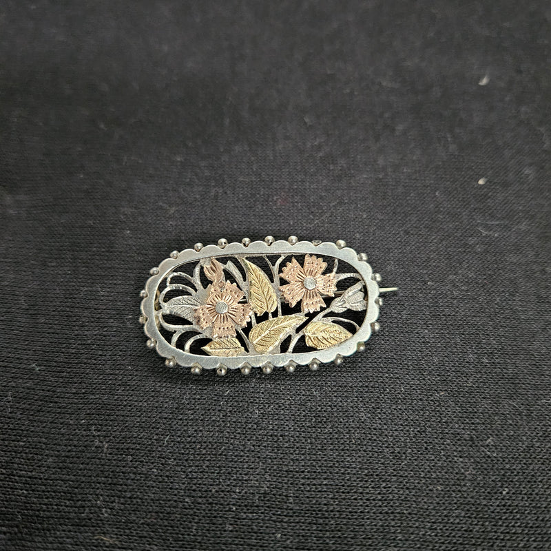 Victorian Silver & Gold Applique Aesthetic Movement Brooch