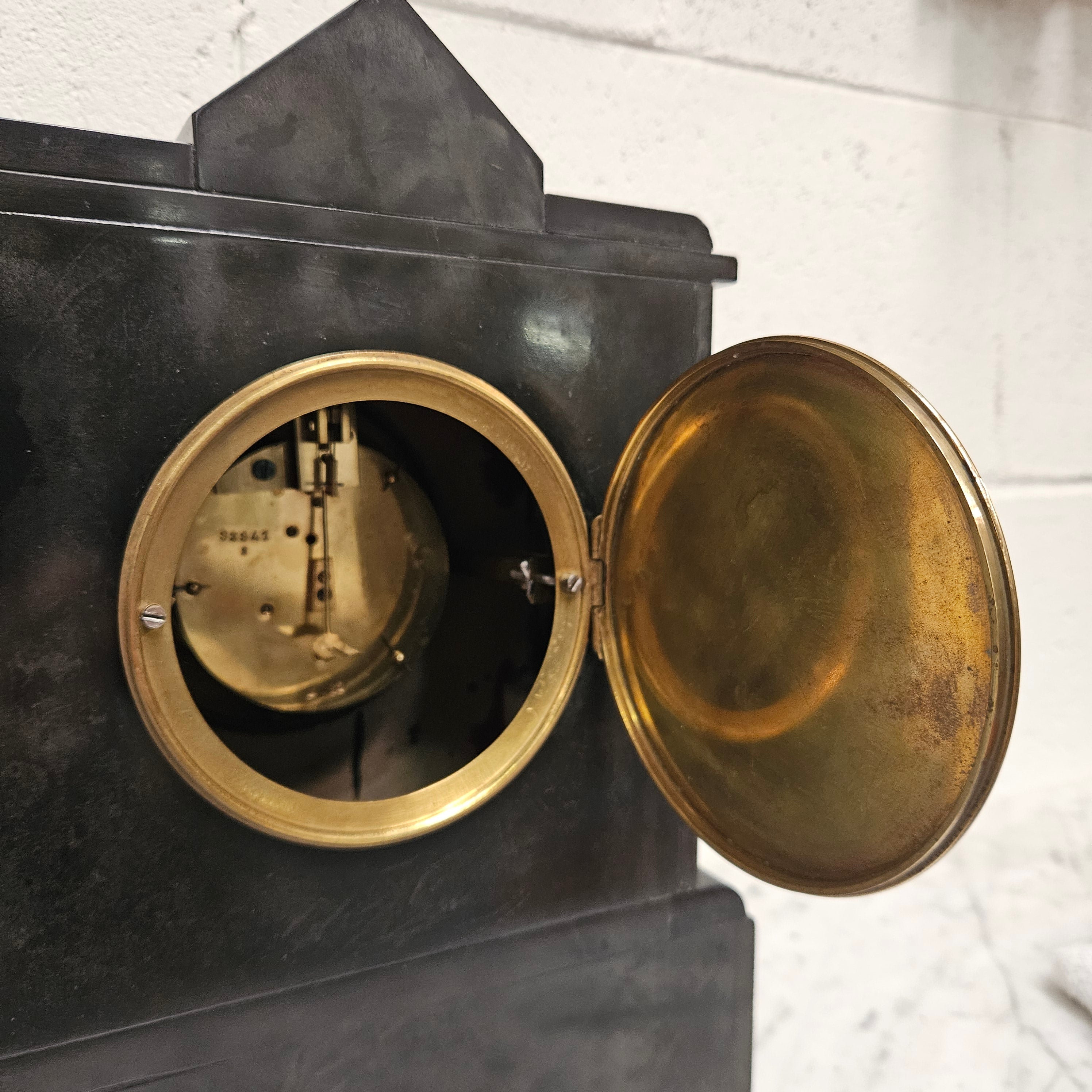 French Inlaid Marble Time Piece Clock Fully Serviced