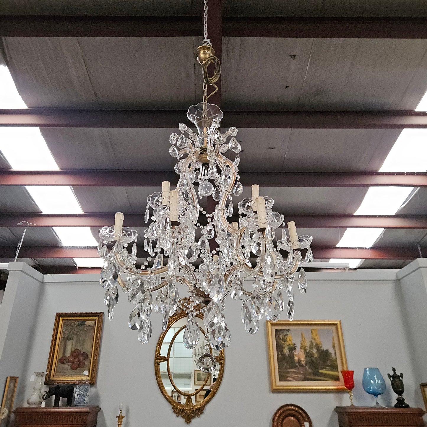 French Parisian Crystal 12 Arm Chandelier