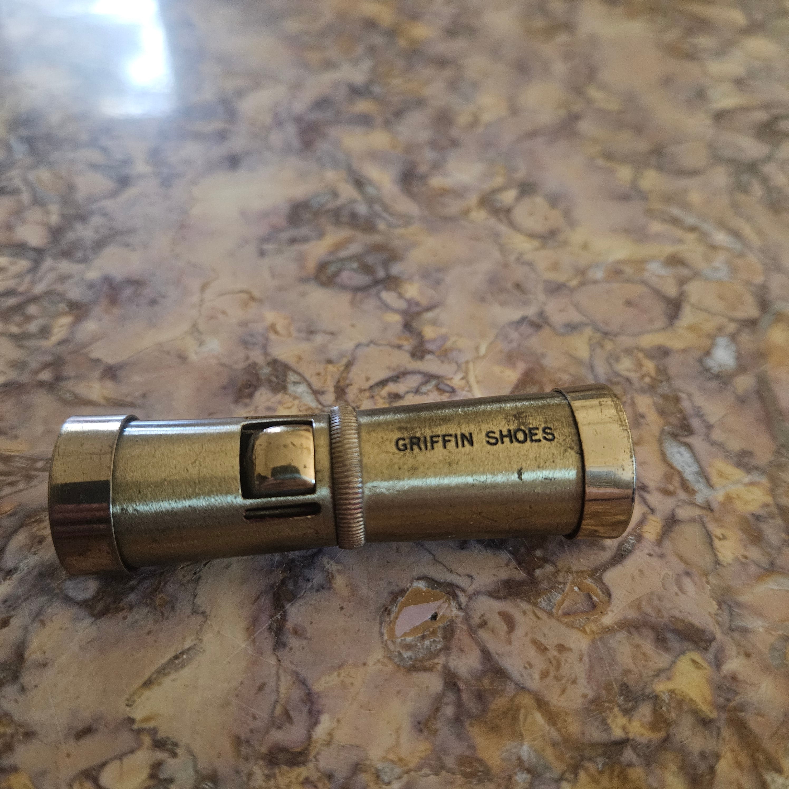 Vintage Ladies Squeeze Automatic Petrol Lighter. Advertising "Griffin Shoes". | Antique & Vintage | Moonee Ponds Antiques | Australia Wide Delivery