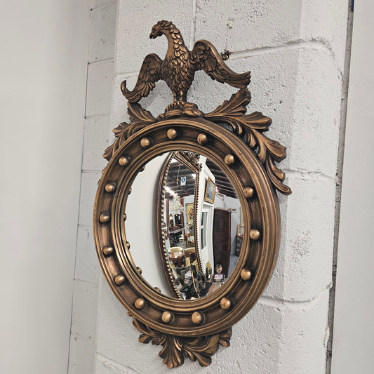 Vintage French Empire Style Gilt Convex Mirror Featuring Eagle