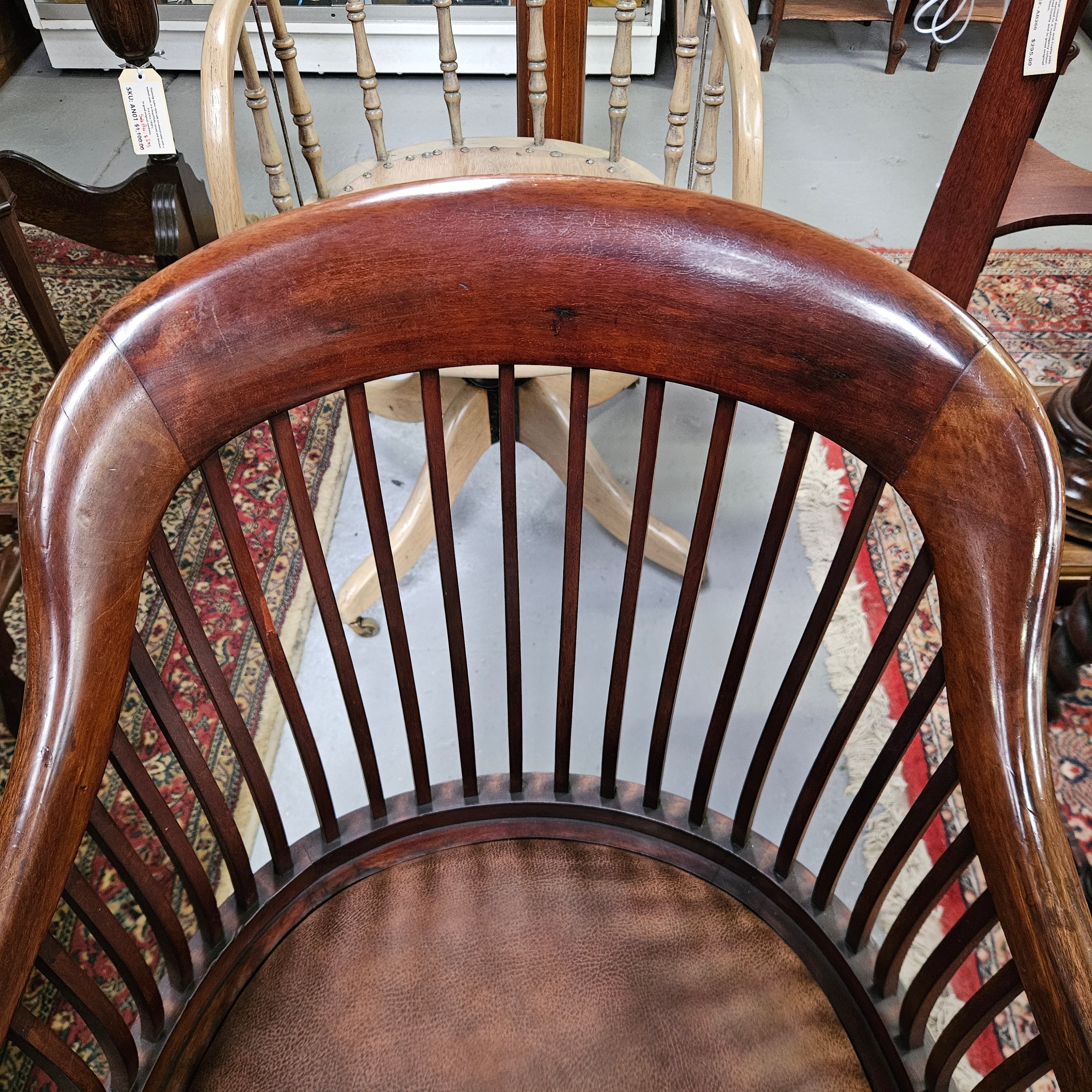 Late Edwardian Leather & Mahogany Tub Chair | Antique & Vintage | Moonee Ponds Antiques | Australia Wide