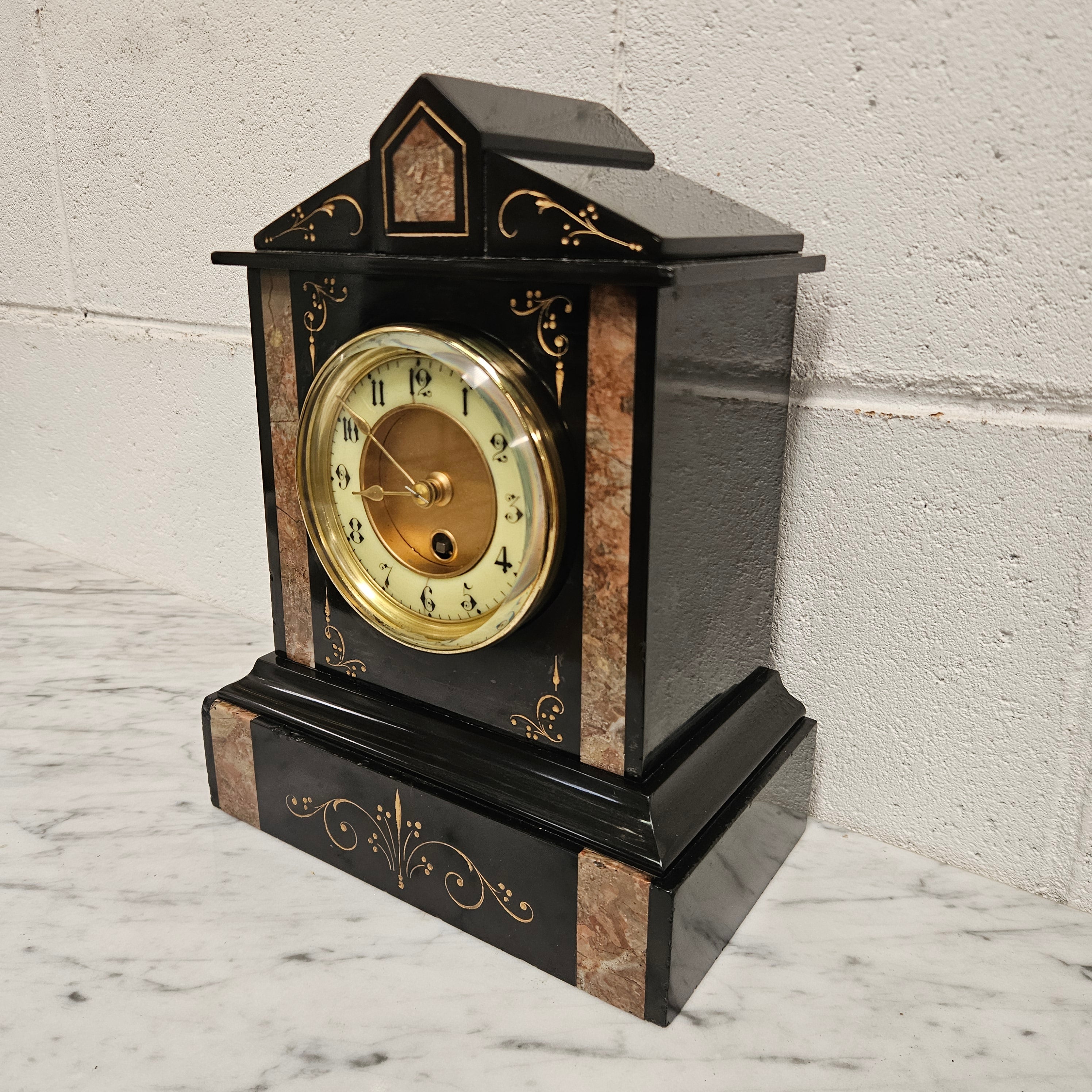 Fully Restored & Serviced French Inlaid Marble Time Piece Clock | Antique & Vintage | Moonee Ponds Antiques | Australia Wide Delivery