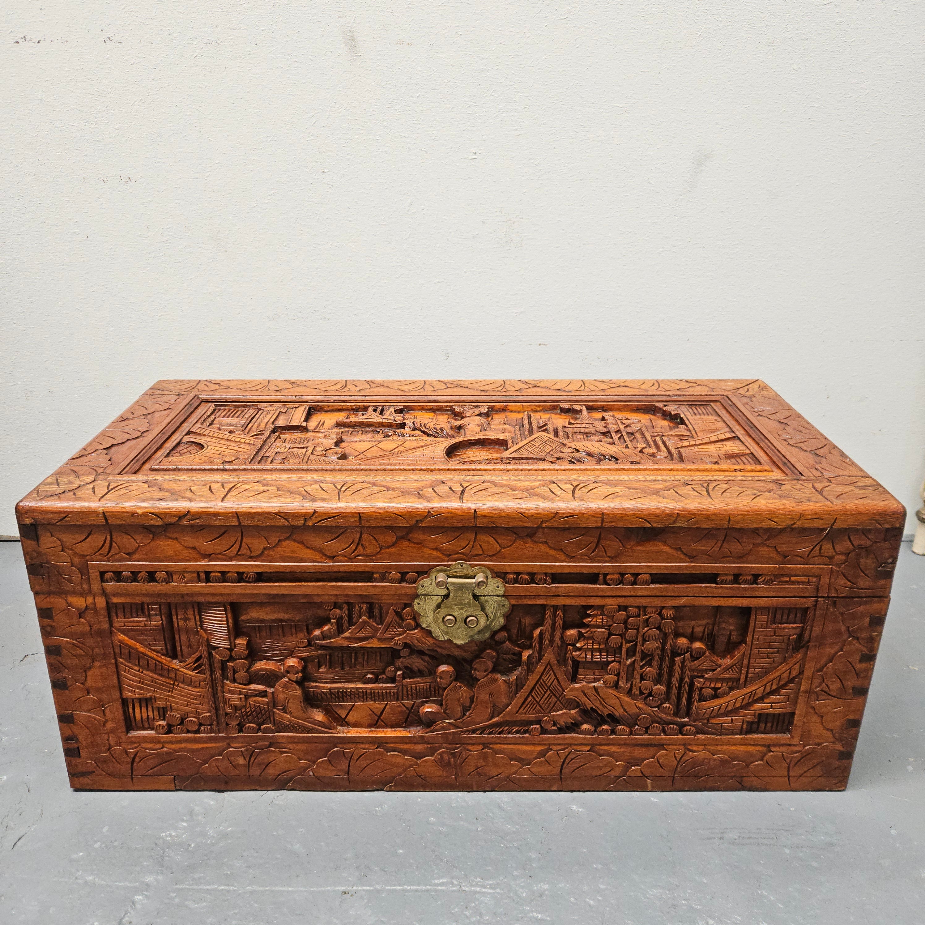 Small Oriental Carved Camphor Wood Chest | Antique & Vintage | Moonee Ponds Antiques | Australia Wide Delivery