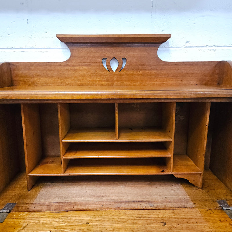 Australian blackwood Arts and Crafts secretaire desk. Sourced locally and in good original detailed condition. 