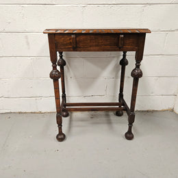 Period Oak Side Table With Drawer