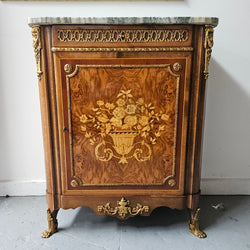 French Walnut Louis XV Style Marble Top Marquetry Inlaid Side Cabinet | Antique & Vintage | Moonee Ponds Antiques | Australia Wide Delivery
