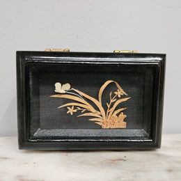 Chinese Lacquer & Brass Trinket Box