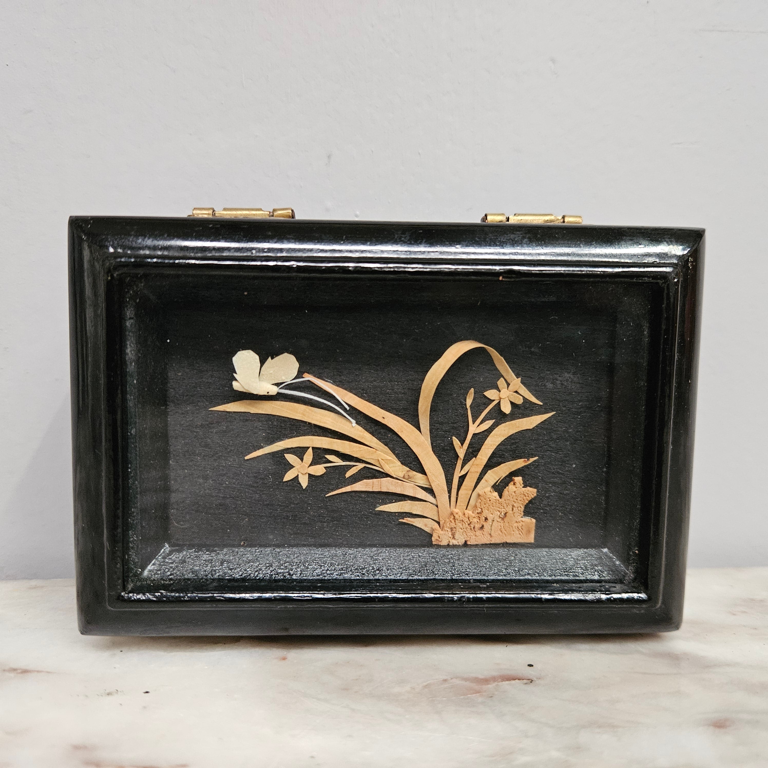Chinese Lacquer & Brass Trinket Box