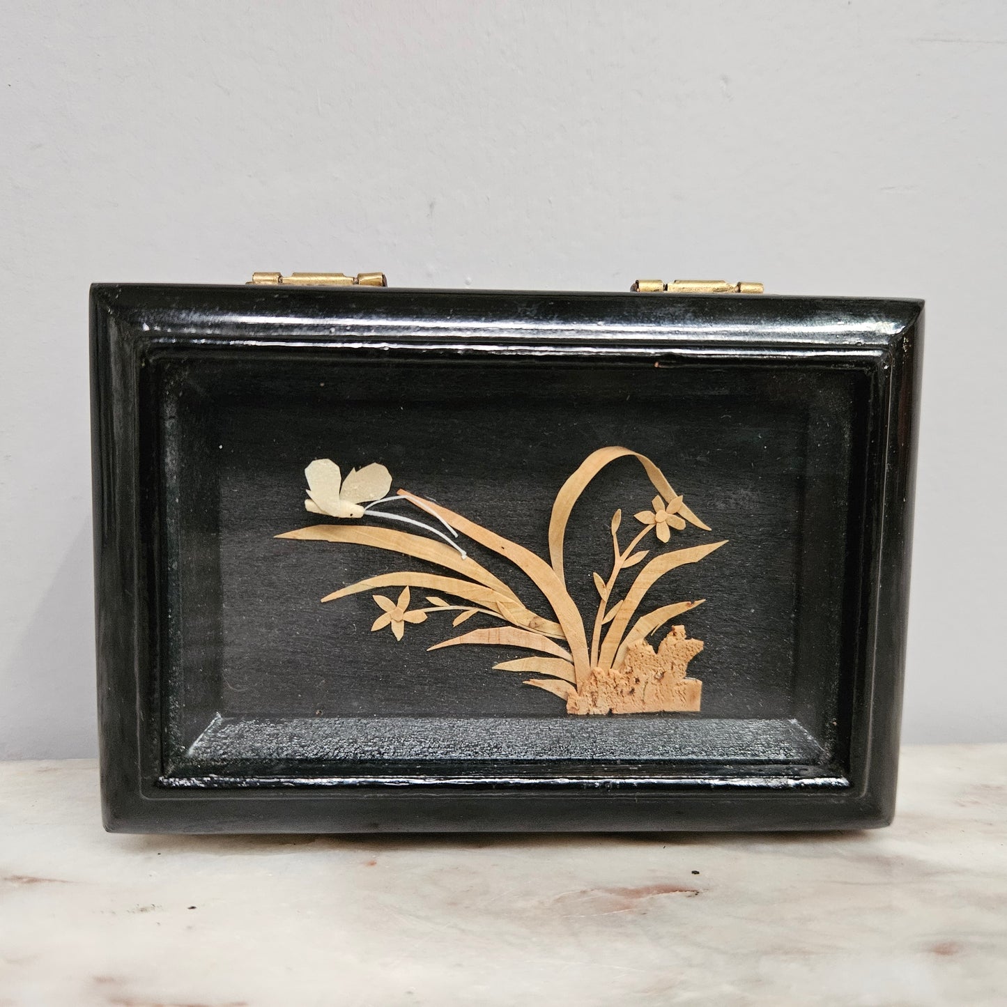 Chinese Lacquer & Brass Trinket Box