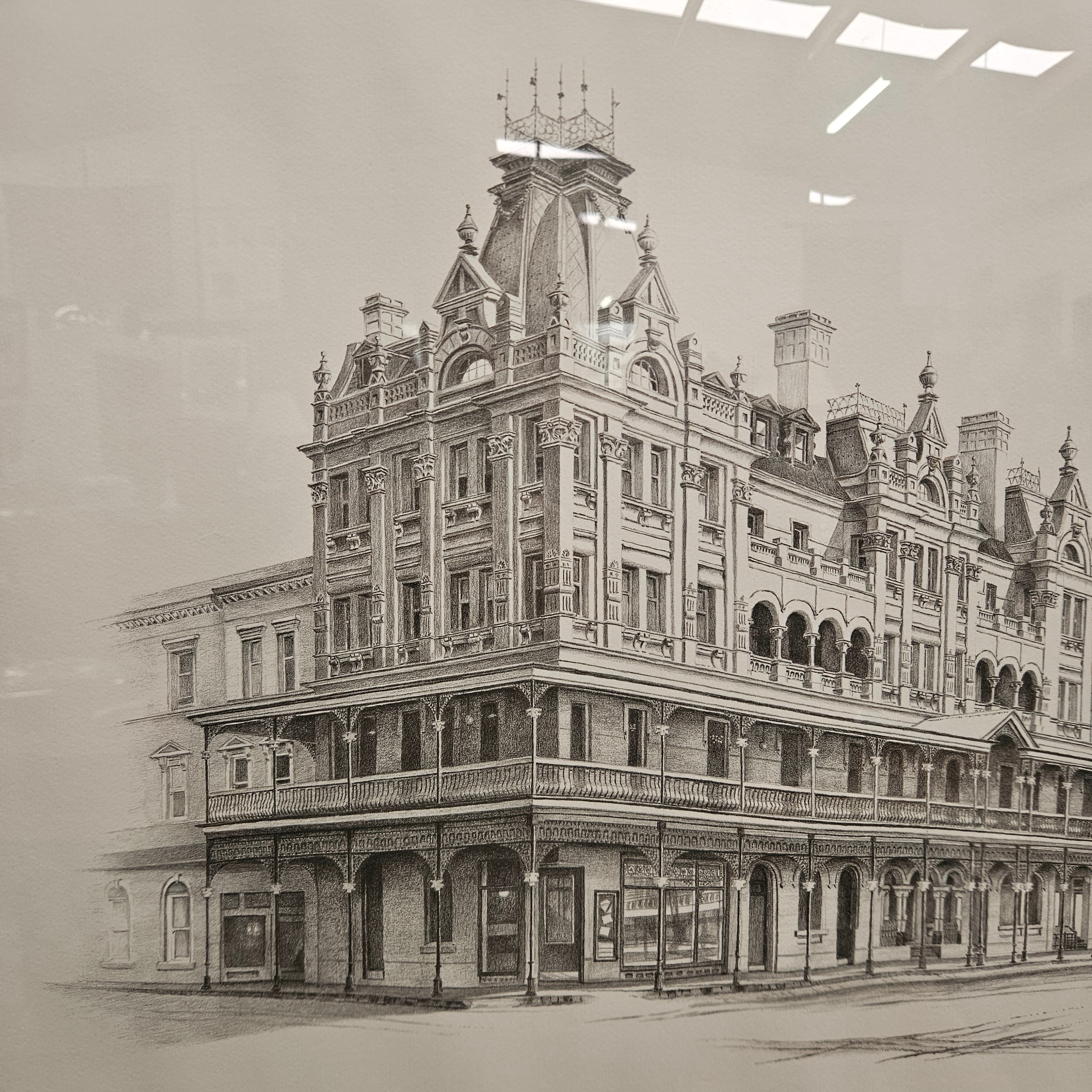 Lithograph by Keith Ross of Shamrock Hotel Bendigo | Antique & Vintage | Moonee Ponds Antiques | Australia Wide