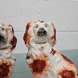 Pair of Antique Staffordshire Spaniels Statues
