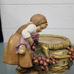 Antique Amphora  Bowl with Girl & Cat & Doll