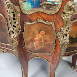 Rare Rosewood Vitrine With Stunning Hand Painted Panels & Gilt Bronze Ormolu trim