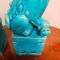 Pair of Vintage Chinese Turquoise Glazed Guardian Foo Dogs