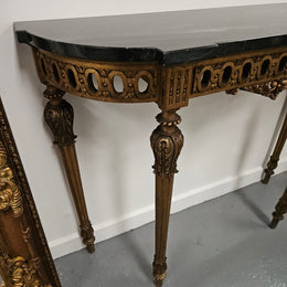 French Louis 16th Style Gilt & Black Marble Top Console Table