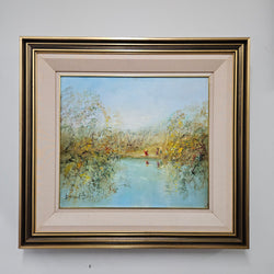 David Boyd Oil on Canvas "Children playing by the River with Birds" | Antique & Vintage | Moonee Ponds Antiques | Australia Wide Delivery