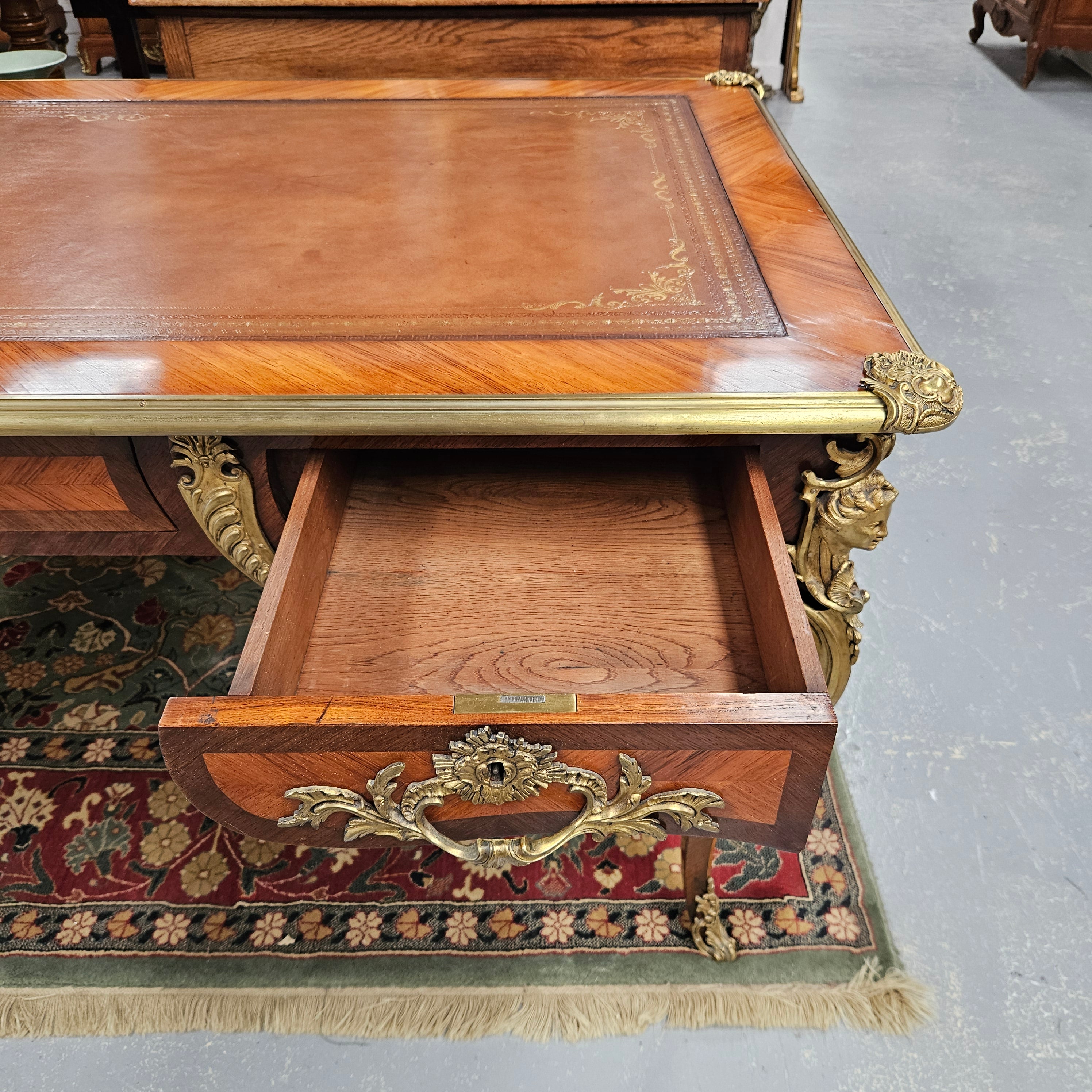 Exceptional 19th Century Louis XV Style Kingwood & Rosewood"Bureau Plat" Leather Top Desk | Antique & Vintage | Moonee Ponds Antiques | Australia Wide Delivery